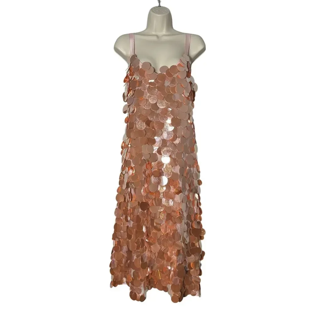 J. Crew Rose Gold Sequin Midi Slip Dress